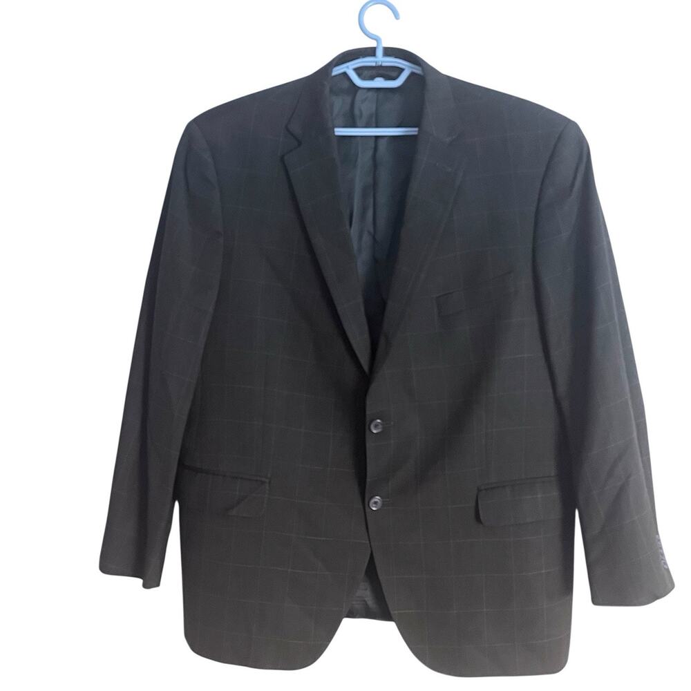 Peter Millar Navy Blue Windowpane Patterned Blazer Men 46 R Wool Sport Coat